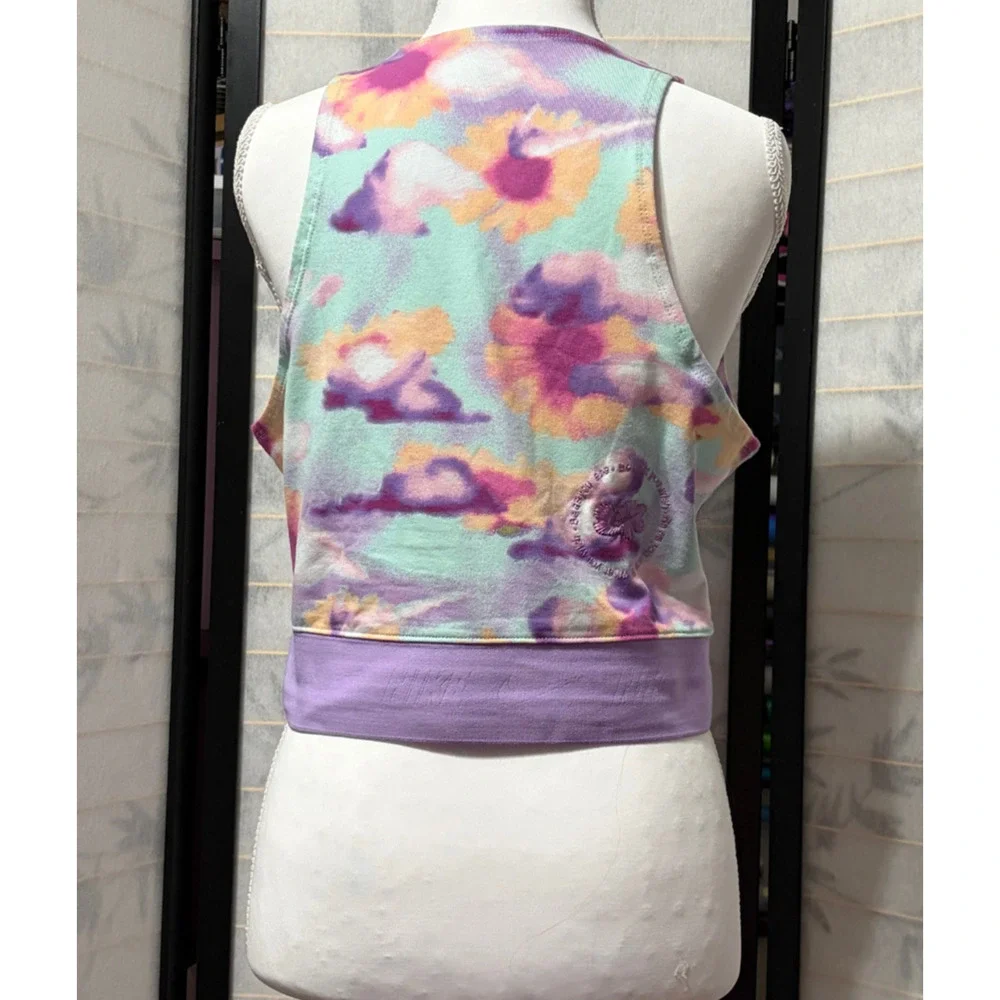 Nike‎ Large Tank Top Floral Fitted Cropped Purple Trim Y2K Boho Festival Summer